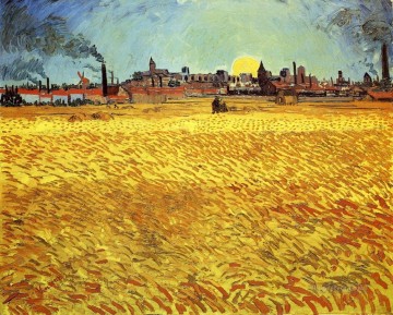  Summer Oil Painting - Summer Evening Wheatfield with Setting sun Vincent van Gogh